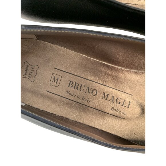 VTG Bruno Magli Black Leather Flats Bow Made In Italy Size 5 8949 GUC - Picture 3 of 10